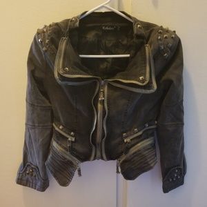Dark Grey Distressed Studded Jean Jacket